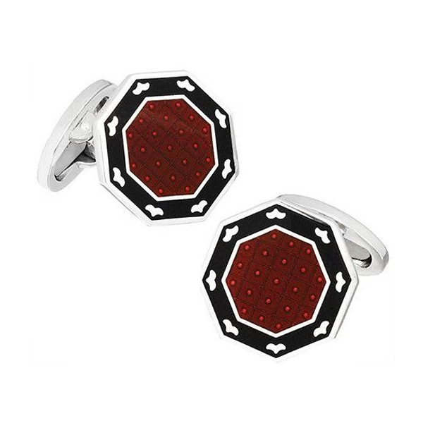 Royal Collection Black & Red Enamel Octagon Cufflinks
