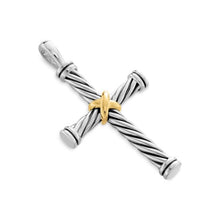 Load image into Gallery viewer, Cable Cross Pendant in Sterling Silver with 18K Yellow Gold, 35mm
