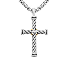Load image into Gallery viewer, Cable Cross Pendant in Sterling Silver with 18K Yellow Gold, 35mm
