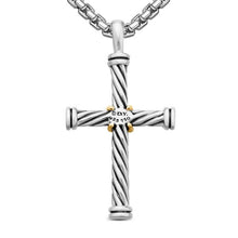 Load image into Gallery viewer, Cable Cross Pendant in Sterling Silver with 18K Yellow Gold, 35mm

