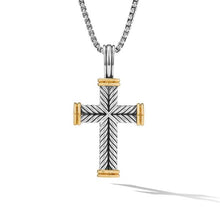 Load image into Gallery viewer, Chevron Cross Pendant in Sterling Silver with 18K Yellow Gold, 33mm
