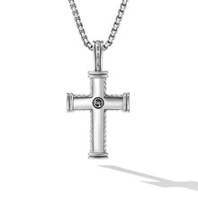 Load image into Gallery viewer, Chevron Cross Pendant in Sterling Silver with 18K Yellow Gold, 33mm
