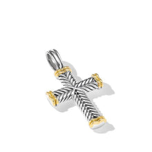 Load image into Gallery viewer, Chevron Cross Pendant in Sterling Silver with 18K Yellow Gold, 33mm
