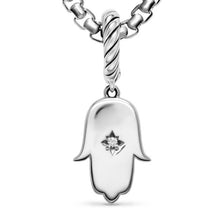 Load image into Gallery viewer, Hamsa Amulet in Sterling Silver with Center Diamond, 15.8mm
