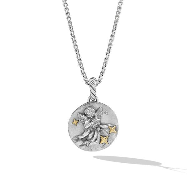 Aquarius Amulet in Sterling Silver with 18K Yellow Gold and Diamonds, 19mm