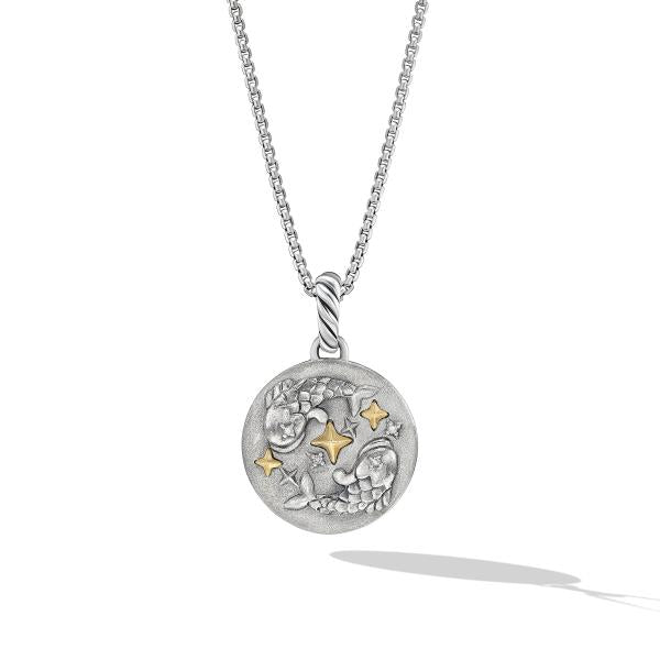 Pisces Amulet in Sterling Silver with 18K Yellow Gold and Diamonds, 19mm