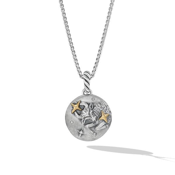 Taurus Amulet in Sterling Silver with 18K Yellow Gold and Diamonds, 19mm