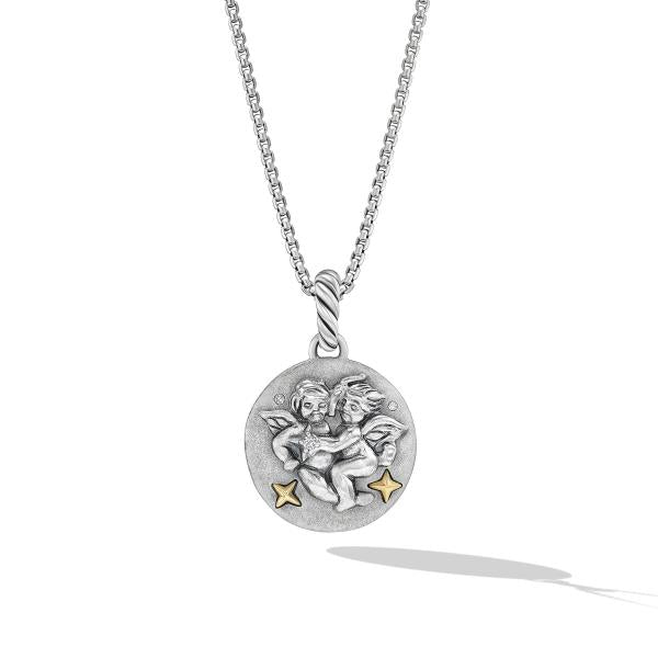 Gemini Amulet in Sterling Silver with 18K Yellow Gold and Diamonds, 19mm