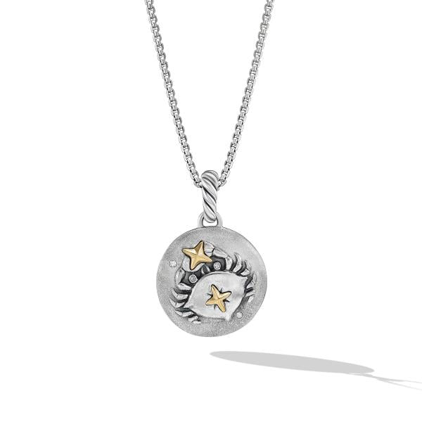 Cancer Amulet in Sterling Silver with 18K Yellow Gold and Diamonds, 19mm