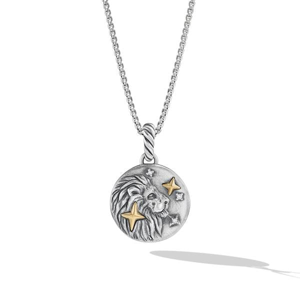 Leo Amulet in Sterling Silver with 18K Yellow Gold and Diamonds, 19mm