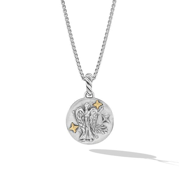 Virgo Amulet in Sterling Silver with 18K Yellow Gold and Diamonds, 19mm