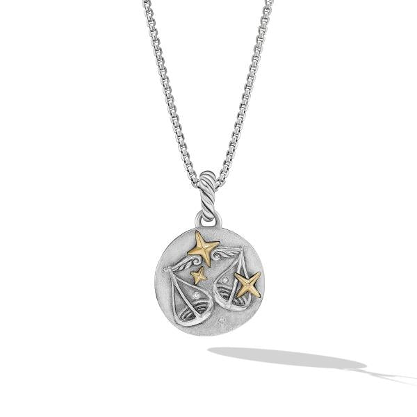 Libra Amulet in Sterling Silver with 18K Yellow Gold and Diamonds, 19mm