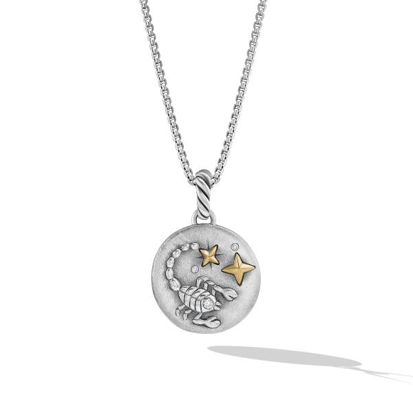 Scorpio Amulet in Sterling Silver with 18K Yellow Gold and Diamonds, 19mm