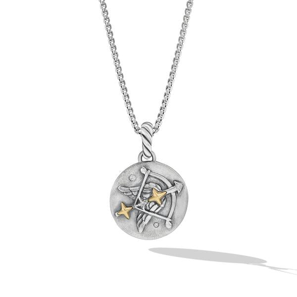 Sagittarius Amulet in Sterling Silver with 18K Yellow Gold and Diamonds, 19mm