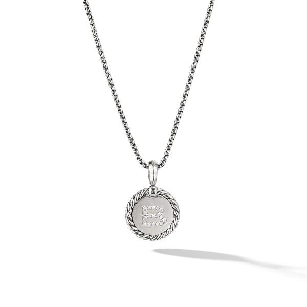 B Initial Charm in Sterling Silver with Pave Diamonds