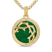 Load image into Gallery viewer, Rose and Thorn Duality Pendant in 18K Yellow Gold with Dark Green Enamel and Diamonds, 22.3mm
