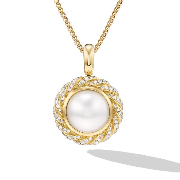 Pearl Classics Cable Halo Amulet in 18K Yellow Gold with Diamonds, 18.8mm