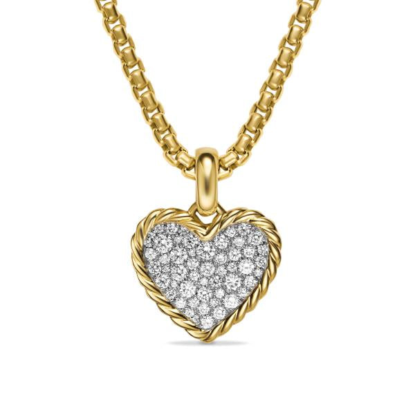 Pave Heart Amulet in 18K Yellow Gold with Diamonds, 15.6mm