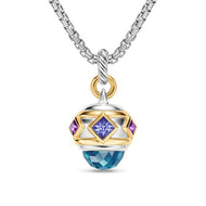 Renaissance Amulet in Sterling Silver with 14K Yellow Gold, Hampton Blue Topaz, Iolite and Amethyst, 29mm