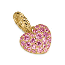 Load image into Gallery viewer, Petite Pave Heart Amulet in 18K Yellow Gold with Pink Sapphires, 7.4mm
