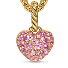 Load image into Gallery viewer, Petite Pave Heart Amulet in 18K Yellow Gold with Pink Sapphires, 7.4mm
