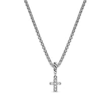 Load image into Gallery viewer, Micro Pave Cross Amulet in Sterling Silver with Diamonds, 8mm
