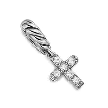 Load image into Gallery viewer, Micro Pave Cross Amulet in Sterling Silver with Diamonds, 8mm
