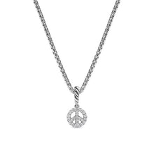 Load image into Gallery viewer, Micro Pave Peace Sign Amulet in Sterling Silver with Diamonds, 7.6mm
