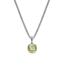 Load image into Gallery viewer, Mini Cushion Cut Amulet in Sterling Silver with 14K Yellow Gold and Prasiolite, 7.6mm
