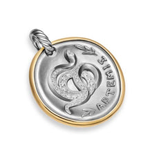Load image into Gallery viewer, Artemis Medallion Amulet in Sterling Silver with 14K Yellow Gold and Diamonds, 29.5mm
