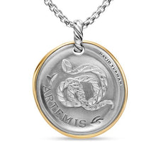 Load image into Gallery viewer, Artemis Medallion Amulet in Sterling Silver with 14K Yellow Gold and Diamonds, 29.5mm
