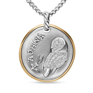 Athena Medallion Amulet in Sterling Silver with 14K Yellow Gold and Diamonds, 29.5mm