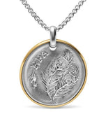 Hera Medallion Amulet in Sterling Silver with 14K Yellow Gold and Diamonds, 29.5mm