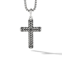 Load image into Gallery viewer, Chevron Sculpted Cross Pendant in Sterling Silver with Pave Black Diamonds
