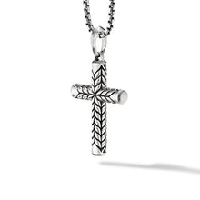 Load image into Gallery viewer, Chevron Sculpted Cross Pendant in Sterling Silver with Pave Black Diamonds

