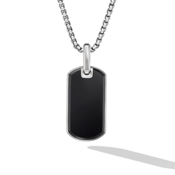 Chevron Tag in Sterling Silver with Black Onyx, 27mm