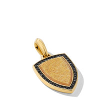 Load image into Gallery viewer, Shield Amulet in 18K Yellow Gold with Golden Sun Stone and Black Diamonds, 27mm
