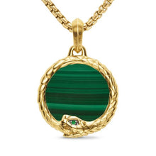 Load image into Gallery viewer, Ouroboros Amulet in 18K Yellow Gold with Malachite and Emeralds, 25mm
