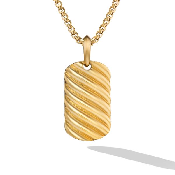 Sculpted Cable Tag in 18K Yellow Gold, 27mm