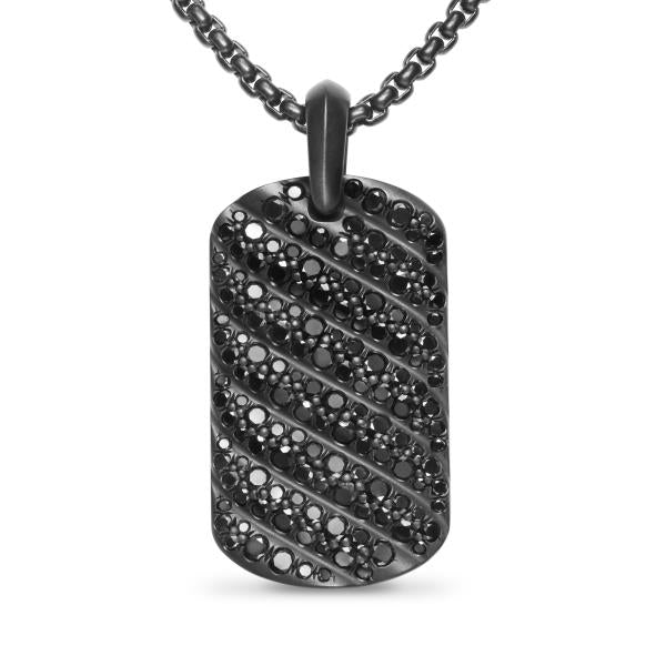 Sculpted Cable Tag in Black Titanium with Black Diamonds, 35mm