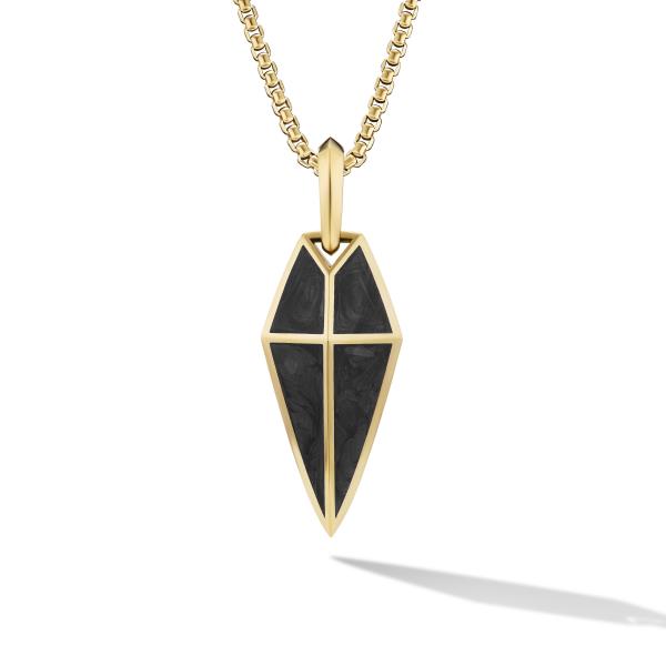 Spearpoint Amulet in 18K Yellow Gold with Forged Carbon, 27mm