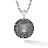Petrvs Wolf Amulet in Sterling Silver with Black Diamonds, 30.3mm
