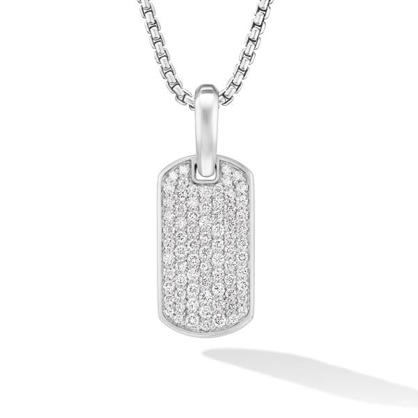 Chevron Tag in Sterling Silver with Diamonds, 21mm
