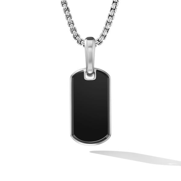 Chevron Tag in Sterling Silver with Black Onyx, 21mm