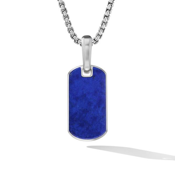Chevron Tag in Sterling Silver with Lapis Lazuli, 21mm