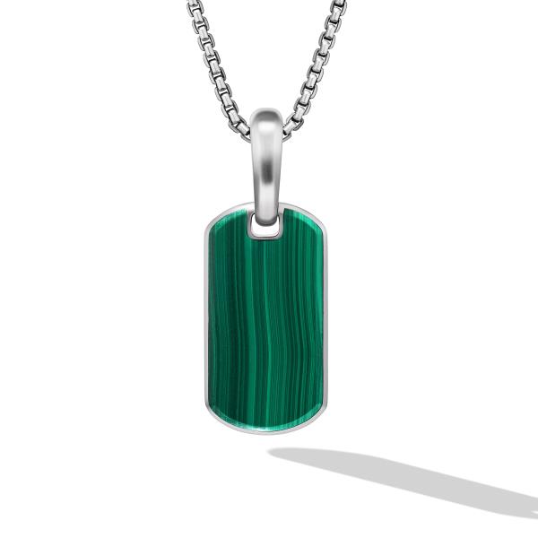 Chevron Tag in Sterling Silver with Malachite, 21mm