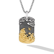 Waves Tag in Sterling Silver with 18K Yellow Gold, 42mm