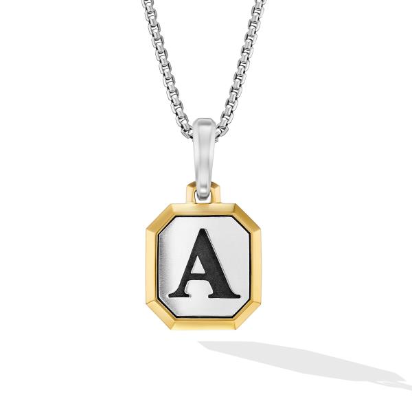 A Initial Amulet in Sterling Silver with 14K Yellow Gold, 17mm