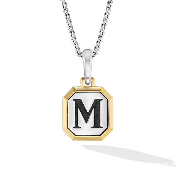 M Initial Amulet in Sterling Silver with 14K Yellow Gold, 17mm