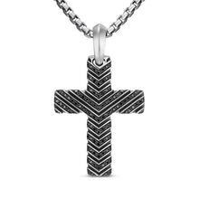 Load image into Gallery viewer, Chevron Cross Pendant in Sterling Silver with Black Diamonds, 36mm
